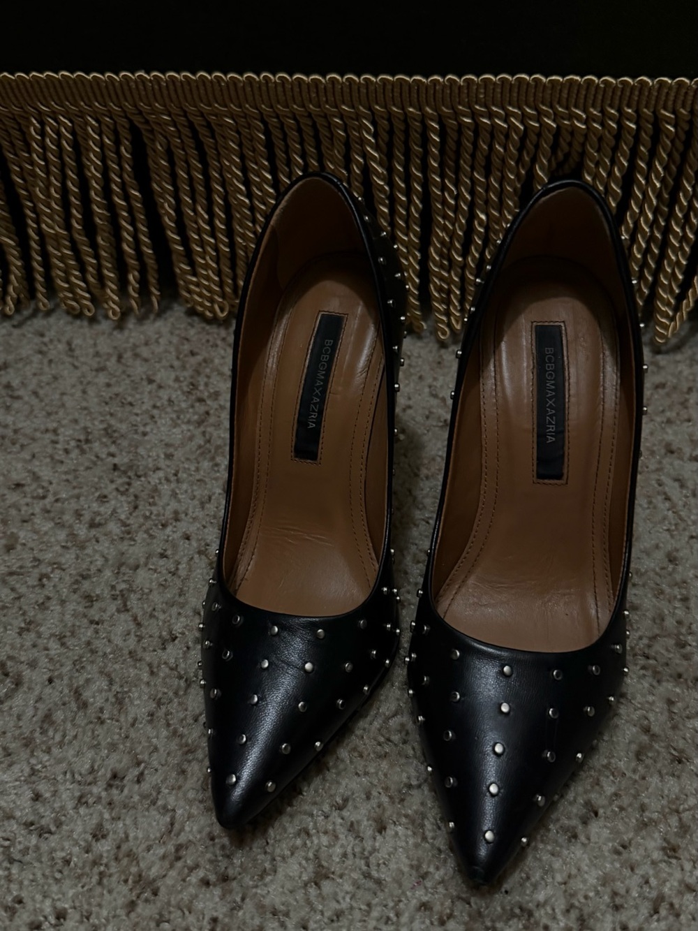 BCBGMaxAzria Black Leather Studded Pointed Pumps